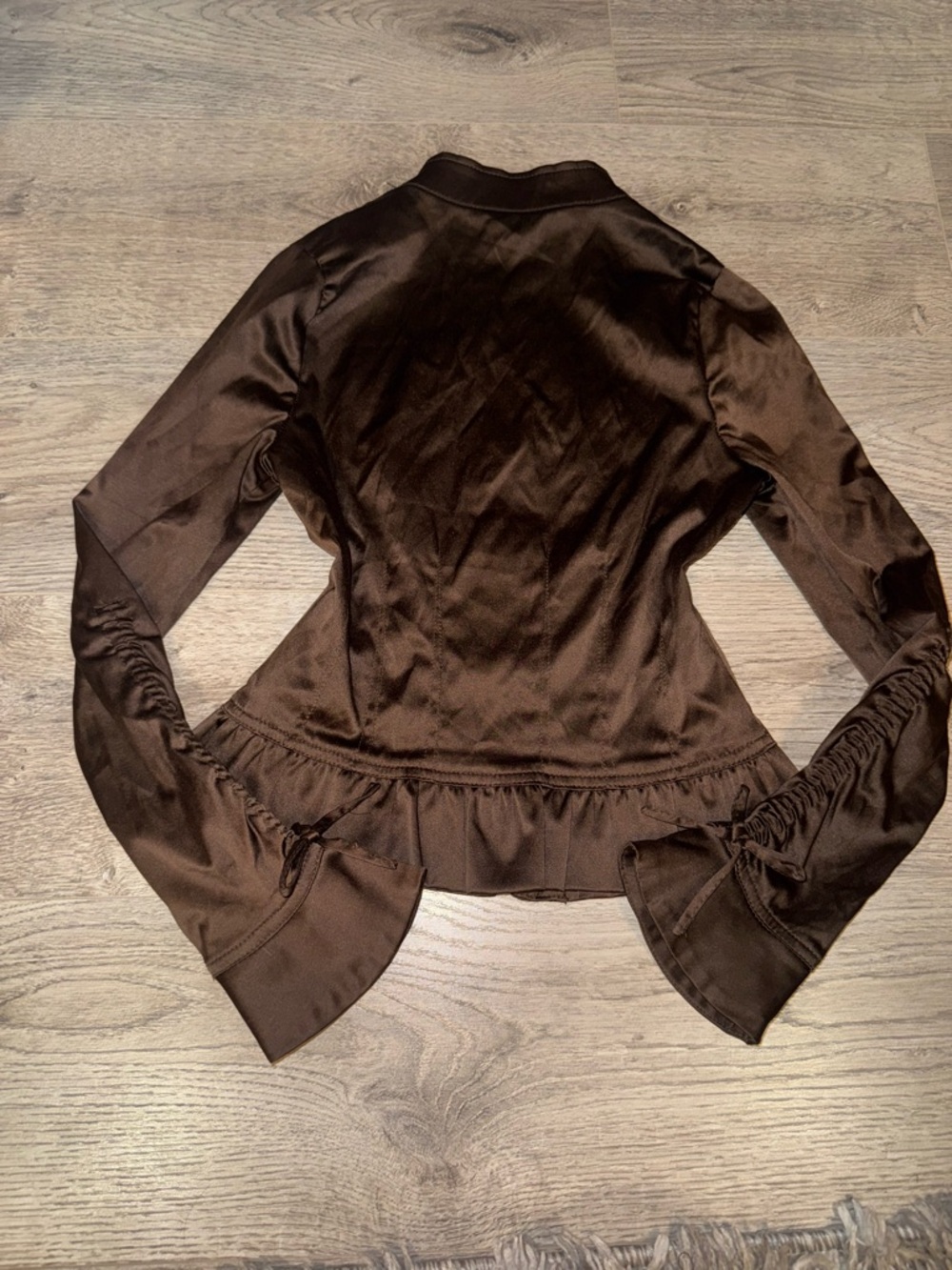Vintage Hannah Montana Chocolate Brown Silky Zip Jacket w/ Bell Sleeves XL - Picture 10 of 12